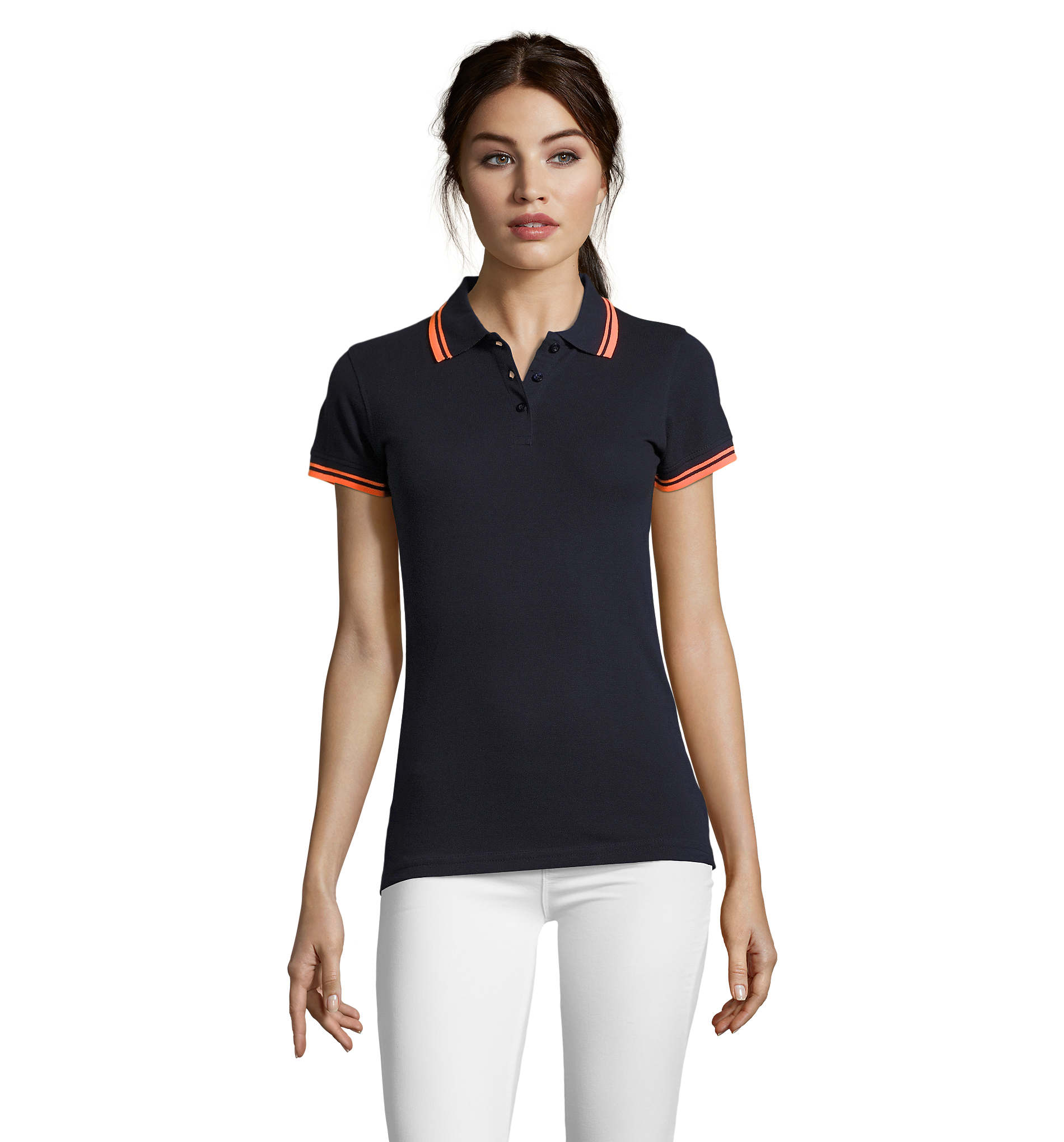 Polo personnalisable femme 200g - Pasadena French Marine/Orange Fluo